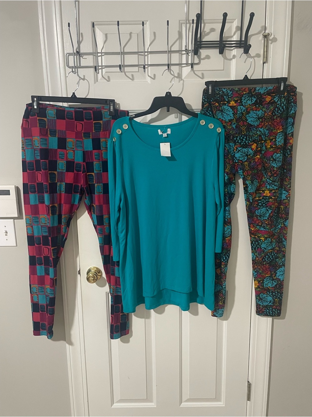 Teal Long Sleeve Tunic with Shoulder Buttons two tall curvy lularoe leggings